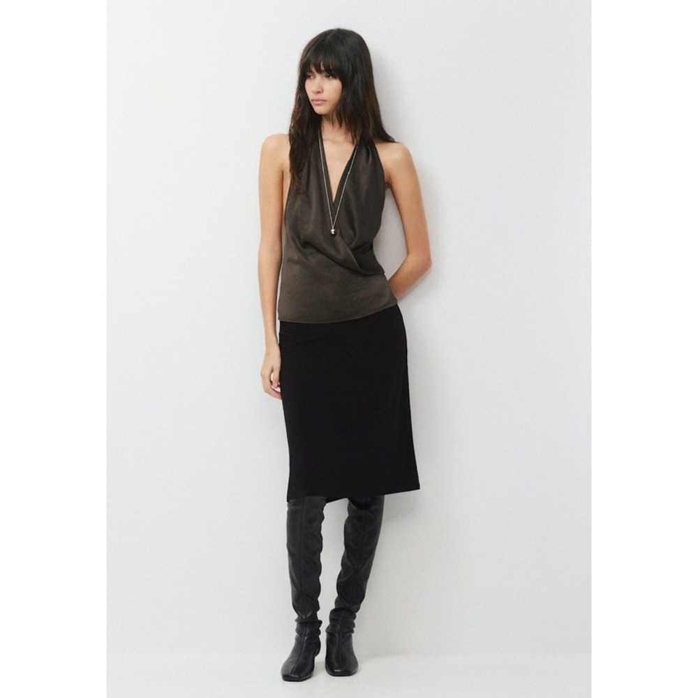 Aritzia Wilfred Martini Satin Size L Black Halter Open Tie Back Blouse